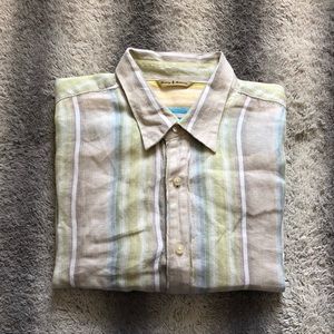 Tommy Bahama Long Sleeve Casual Striped Button Down Shirt Mens XL Beige Yellow